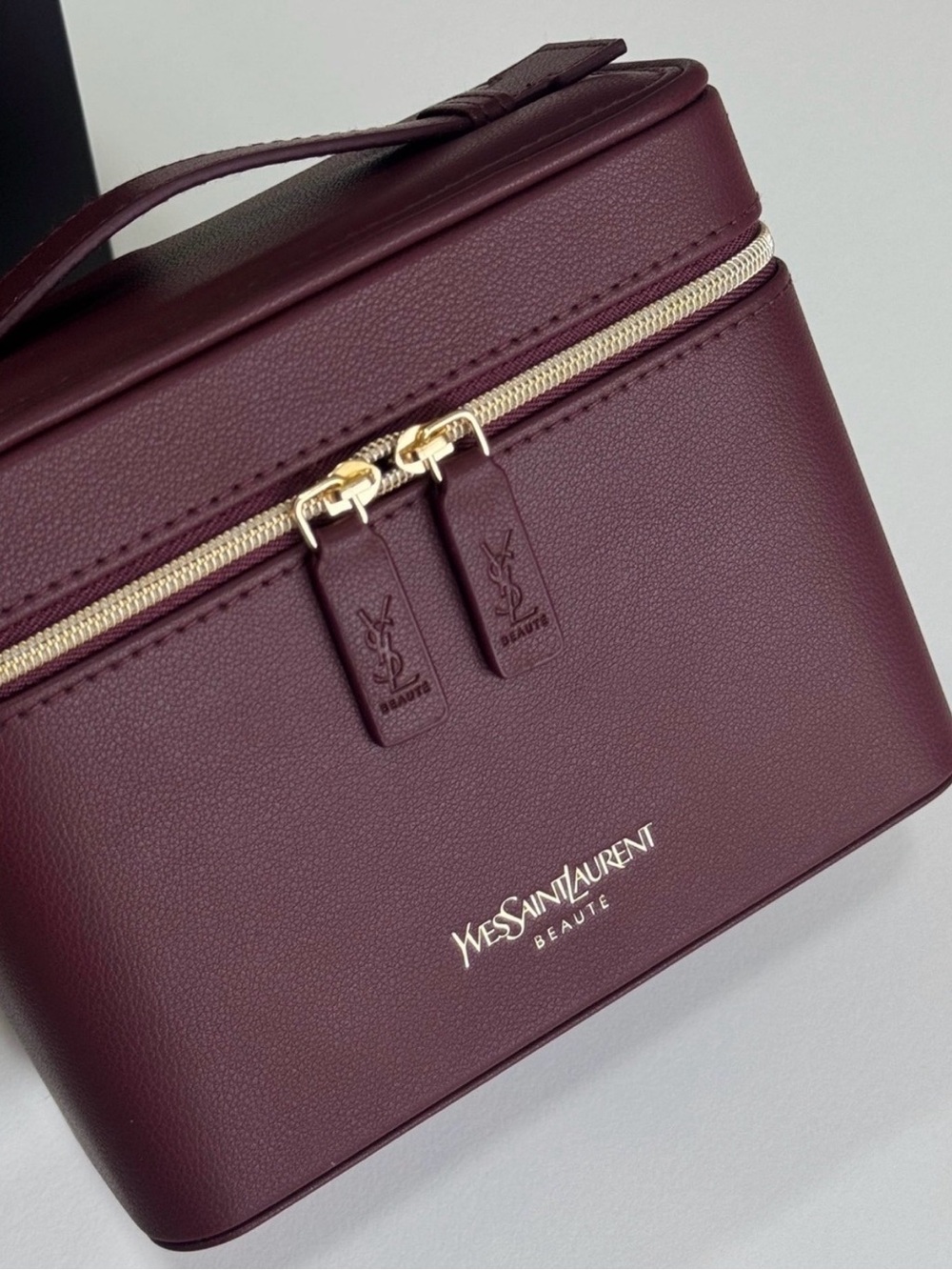 Yves Saint Laurent YSL Beauté Burgundy Cosmetic Train Vanity Case Makeup Bag
